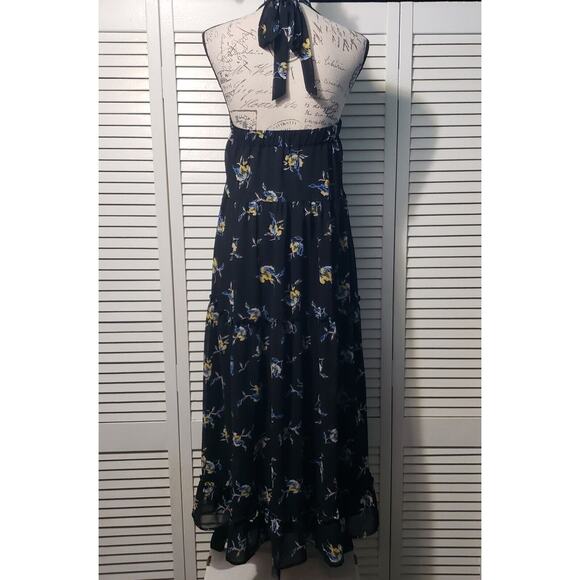 Who What Wear Halter Maxi Dress Womens XS Black Floral Tiered Chiffon Sleeveless - Picture 4 of 10